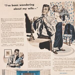 1944 General Electric Kitchen "I've Been Wondering‎ About My Wife" Vtg Print Ad